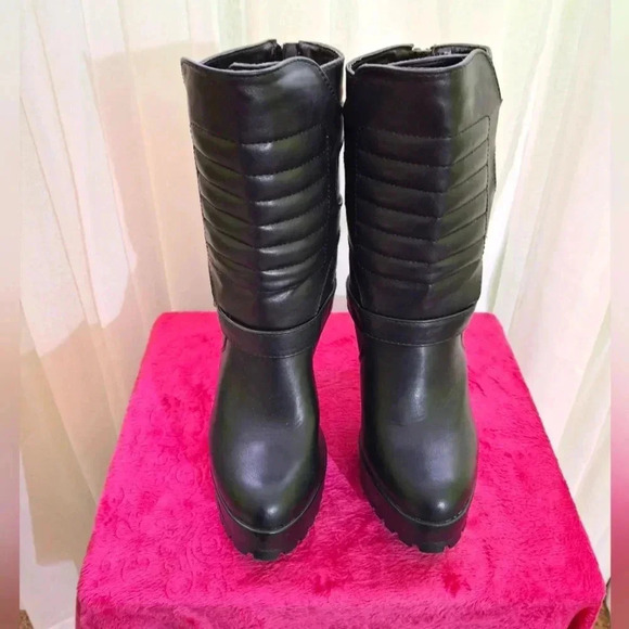 JUSTFAB  "Barbara" NWOT platform high heel biker boot. Rare. - Picture 1 of 7